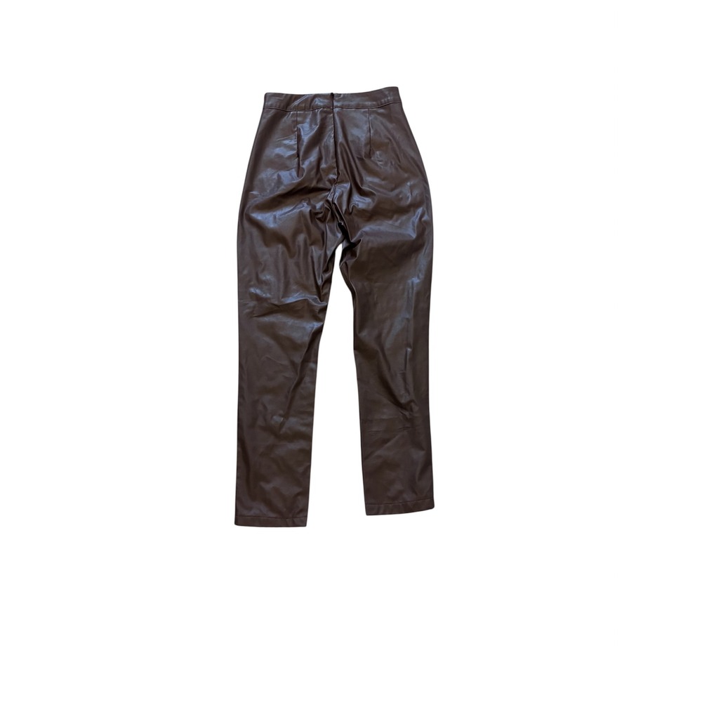 PrettyLittleThing Brown Faux‎ Leather Pants Size 4 High Waist Trousers - Picture 2 of 7